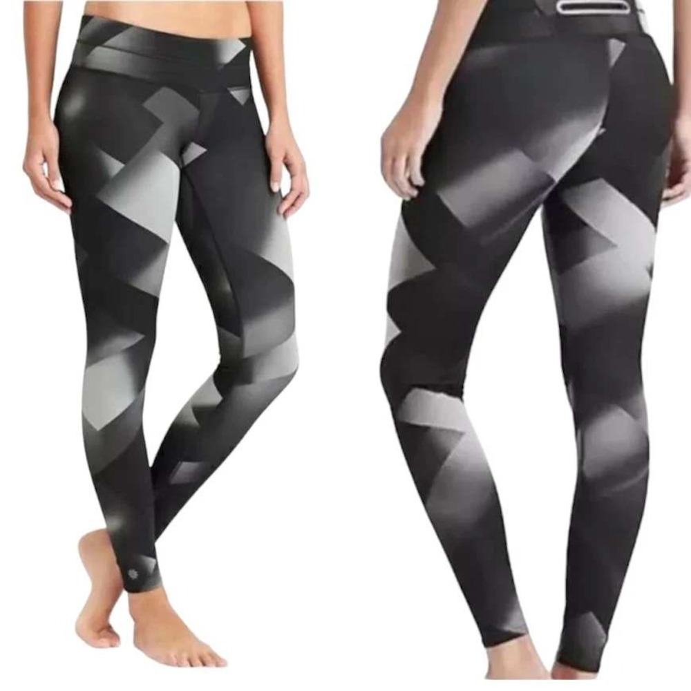 Athleta Leggings Womens S Black Gray Geometric Activewear Running Yoga Training